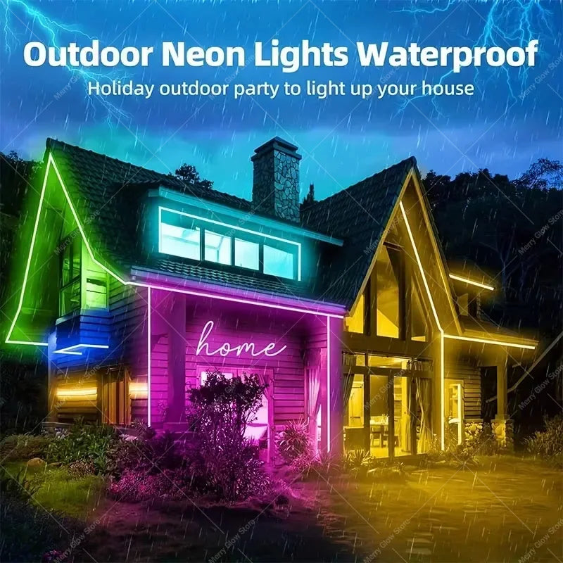 15M RGB LED Neon Lights, Smart App Remote Control, Waterproof Music Sync Color Changing Rope for Bedroom Living Game