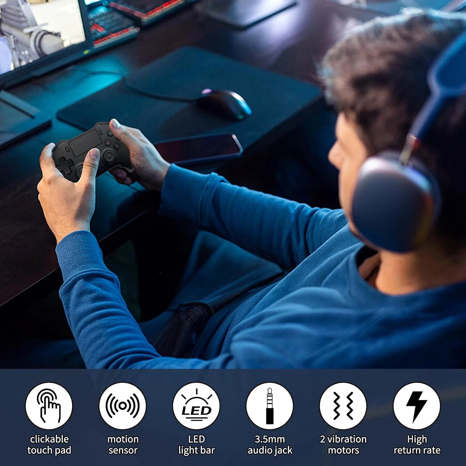 For PS4/Switch2/Switch Wireless Gaming Controller Bluetooth Gamepad with RGB Light for Android/iOS/PC 6-Axis Gyro Newest