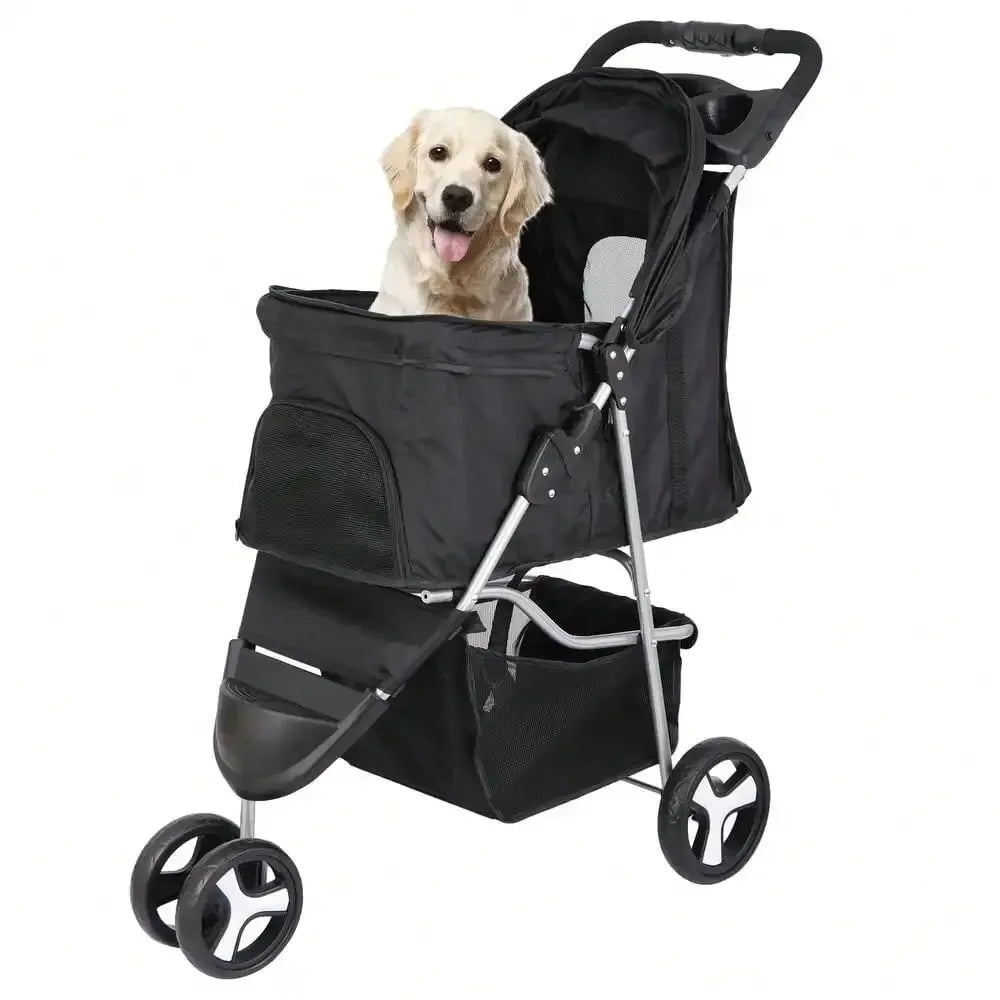 Hundewagen 3 Räder Haustier Kinderwagen Faltbare Hundekatze Träger Spaziergang w/Cup Hold
