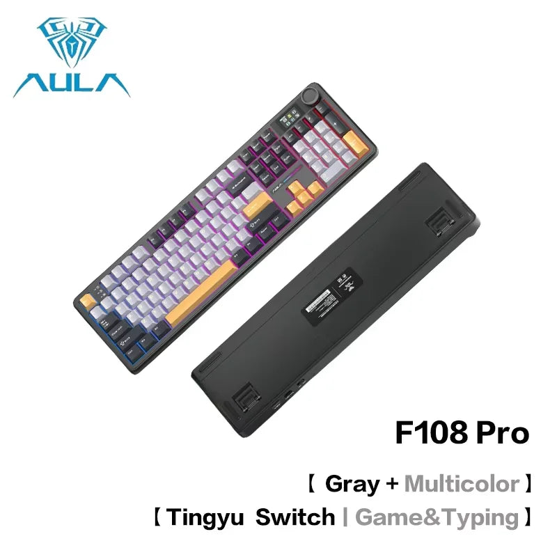 AULA F108 Pro Bluetooth 2.4G wired three-mode connection mechanical keyboard full-key hot-swappable gasket structure RGB light