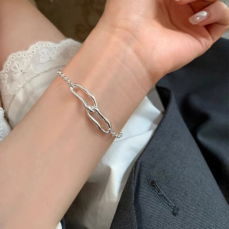 925 Sterling Silber Armband Armreif Vintage Offenes Schloss Geometrische Punk Für Frau Mädchen Mode Schmuck Geschenk Dropship Großhandel