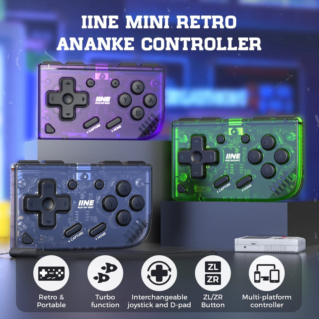 IINE Mini Retro Ananke Controller/ Turbo function & Interchangeable joystick and D-pad & Multi-platform controller & ZL and ZR B