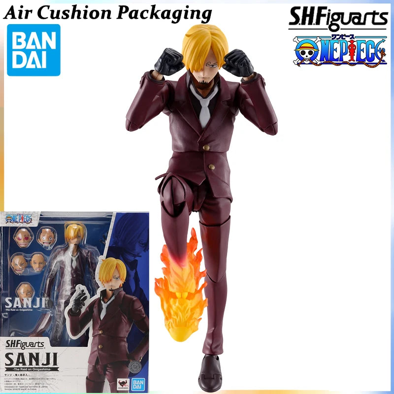 Bandai Genuine S.H.F Series One Piece Onigashima Raid Luffy Sanji Zoro Magical Anime Power of The Devil Action Figures Model Toy