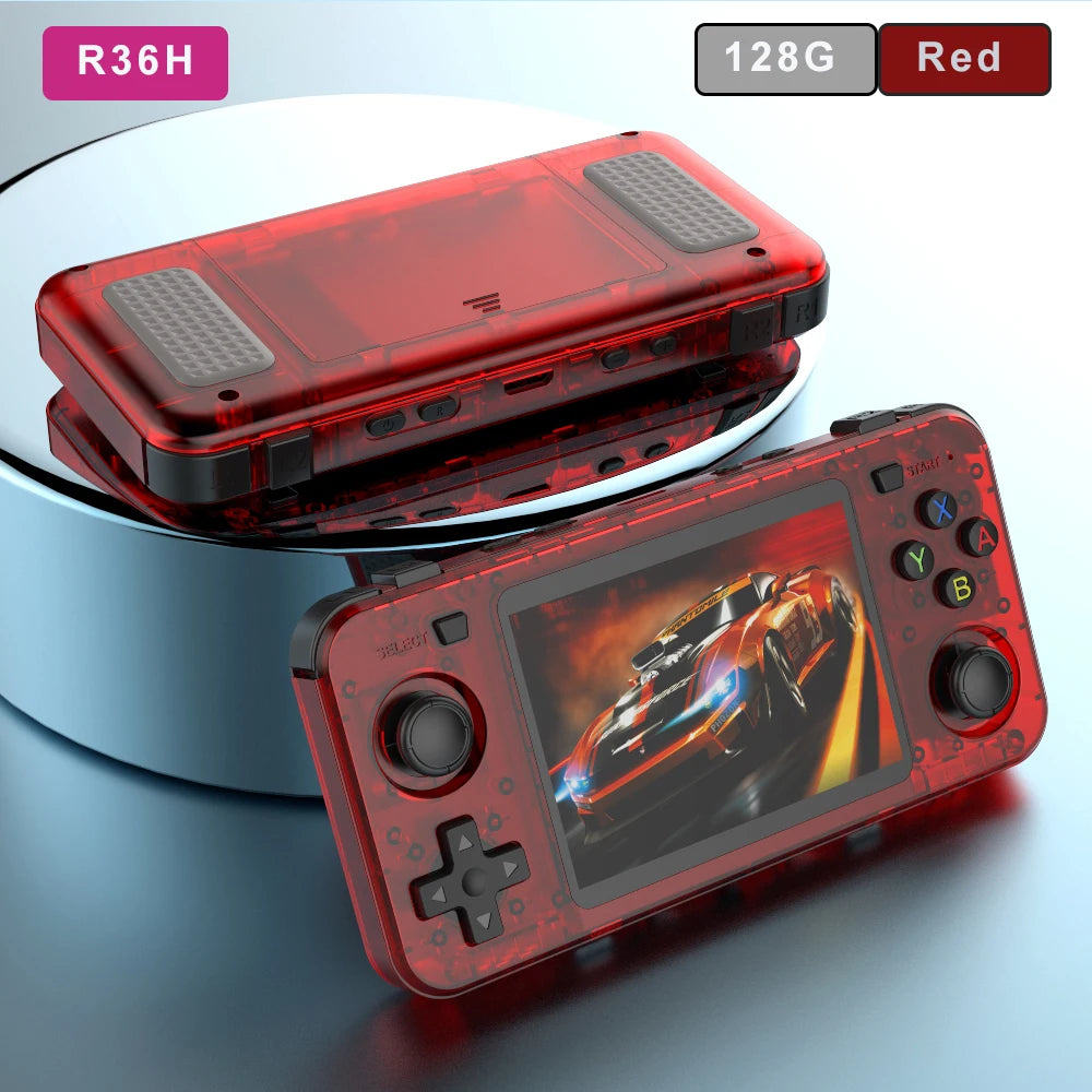 BOYHOM Neue R36H Handheld-Spielekonsole 3,5-Zoll-IPS-Bildschirm Linux RK3326 Retro-Videospiel-Player 3000 mAh 64G 10000+ klassisches Spiel