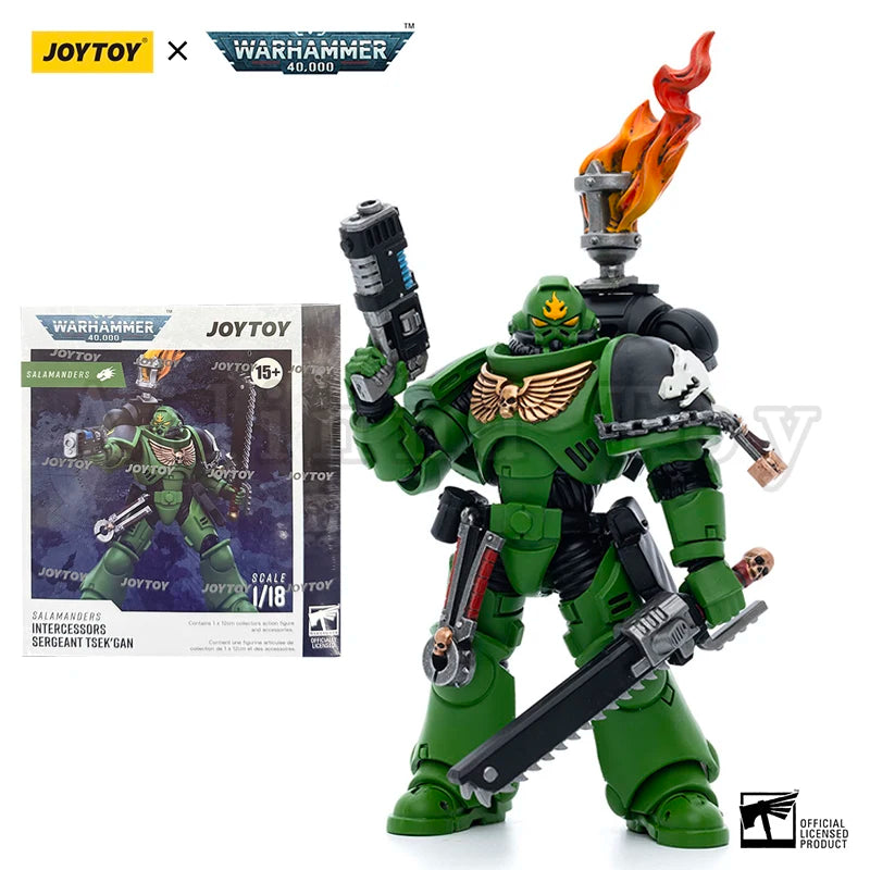 JOYTOY 1/18 Action Figure 40K Salamanders Intercessors Sergeant Tsek'gan Brother Haecule Re-issue Version Anime Toy