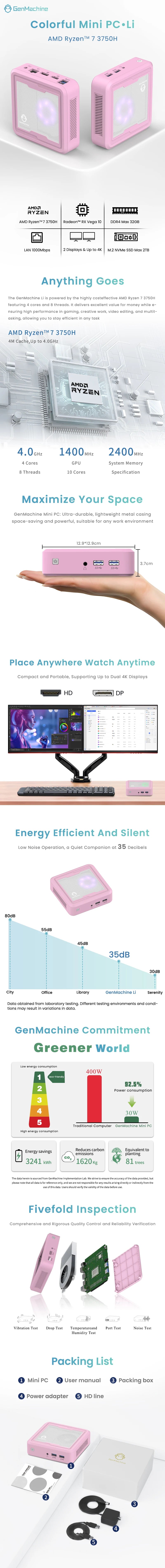 GenMachine New Mini PC AMD 3750H 16GB+256GB CPU Windows 11 Ryzen DDR4 USB WIFI 5 1000M AMD NUC Gaming Diy Gaming Computer Ordena