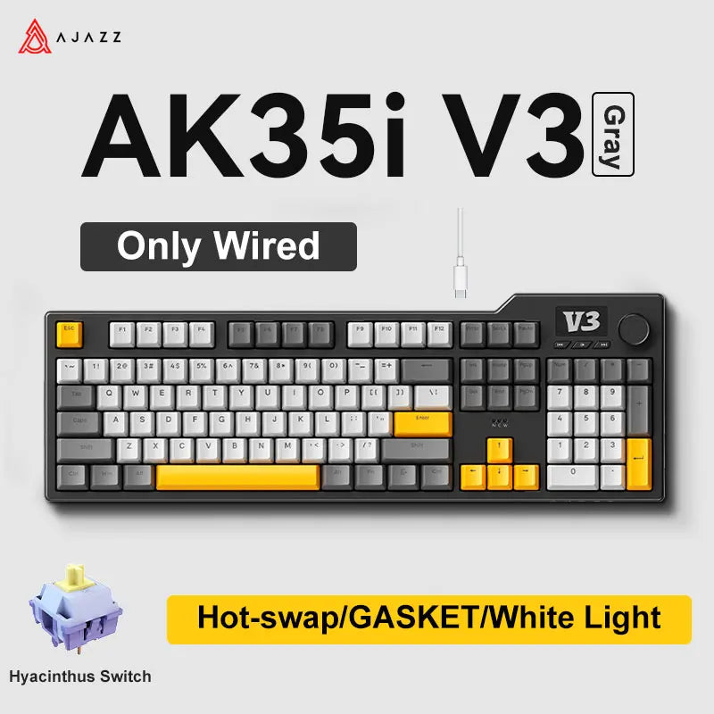 НОВА Ajazz AK35I V3 MAX Трирежимна Жична Bluetooth Безжична Геймърска Клавиатура Уплътнение Пълен Ключ Hot Swap 104 Ключа Персонализирана Клавиатура