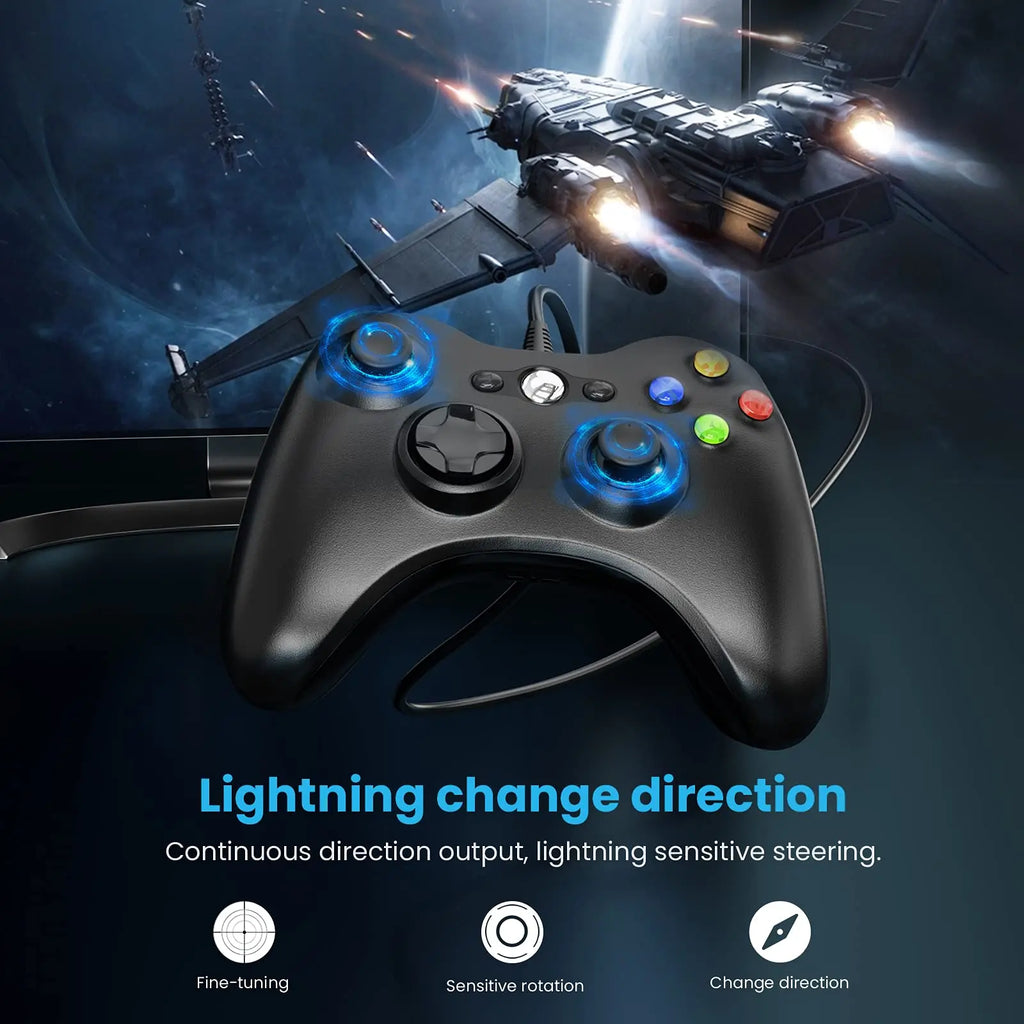 Wired Gamepad For Xbox 360 Game Controller with Dual-Vibration Turbo Compatible Xbox 360/360 Slim and PC Window Joystick