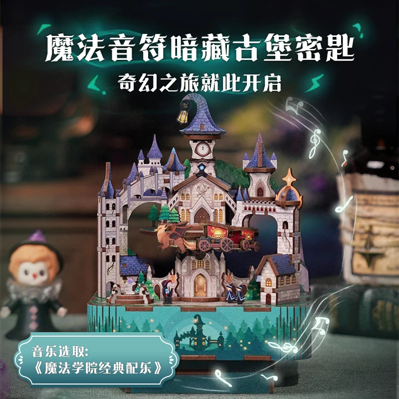 Tonecheer Retro Magical Journey Colorful Lights Building Block Dollhouse Diorama Model Kit DIY 3D Wooden Puzzle Decoration Toys