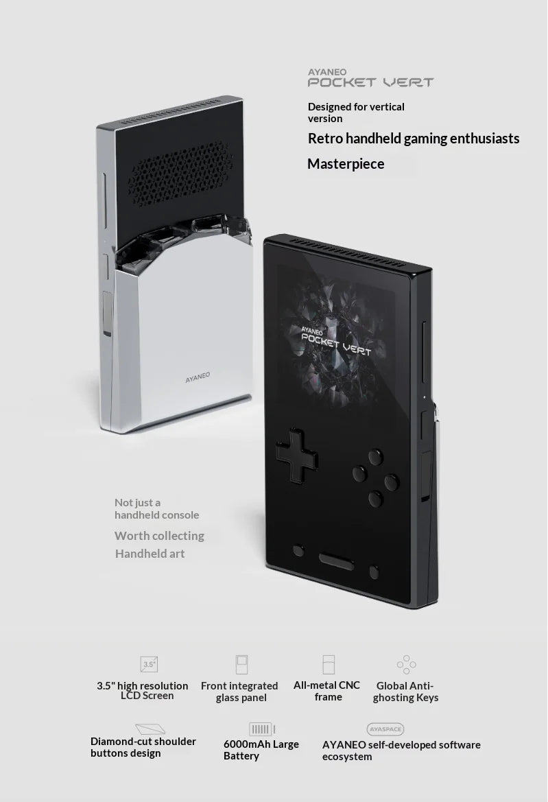 AYANEO Pocket VERT Game Console 3.5Inch 1440*1600 LTPS LCD Screen LTPS LCD 6000mAh Gyroscope WiFi BT Handheld Game Consoles Gift