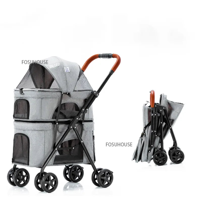 Modern Folding Lightweight Double-layer Pet Trolley Dog Puppy Pet Can Be Detached and Separated for Outdoor Travel Pet Strollers