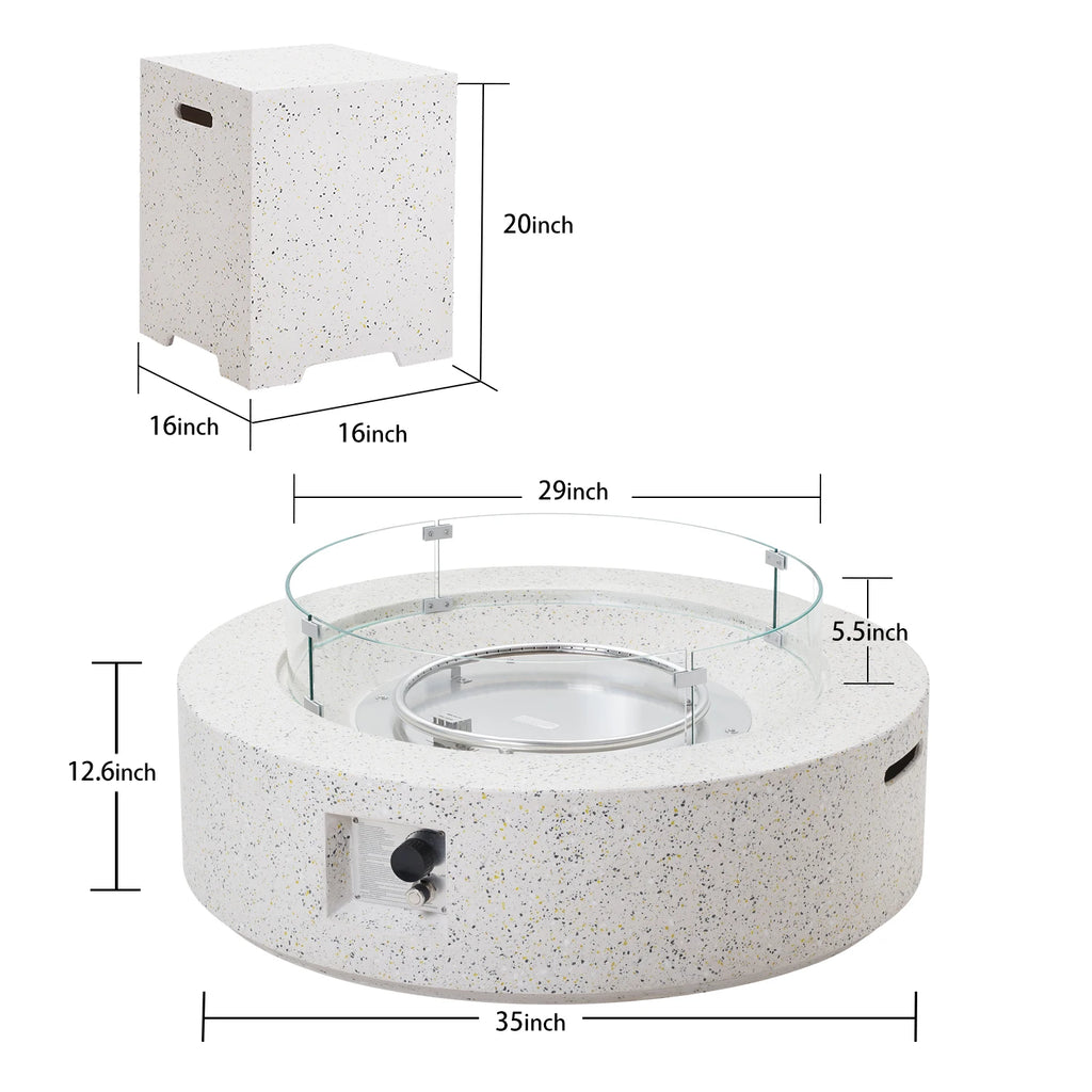 56 x 28 Zoll große graue Feuerstelle, Propan-Feuertisch-Set für den Außenbereich, rechteckiger Beton (50.000 BTU) mit 20 lb Tanktisch, Windschutz