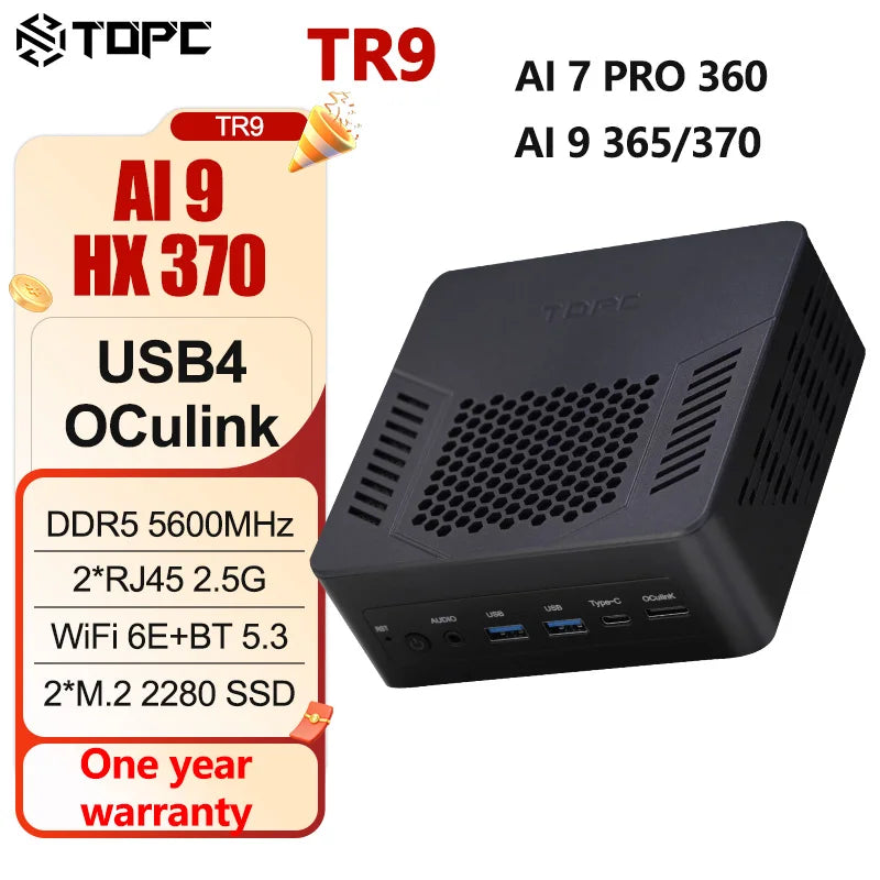 TOPC TR9 Ryzen AI7 Pro mini pc ryzen AI9 HX365 HX370 DDR5 16GB 500GB SSD 5600Mhz NVME PCIe 4.0x4 Diy Office Gaming computer