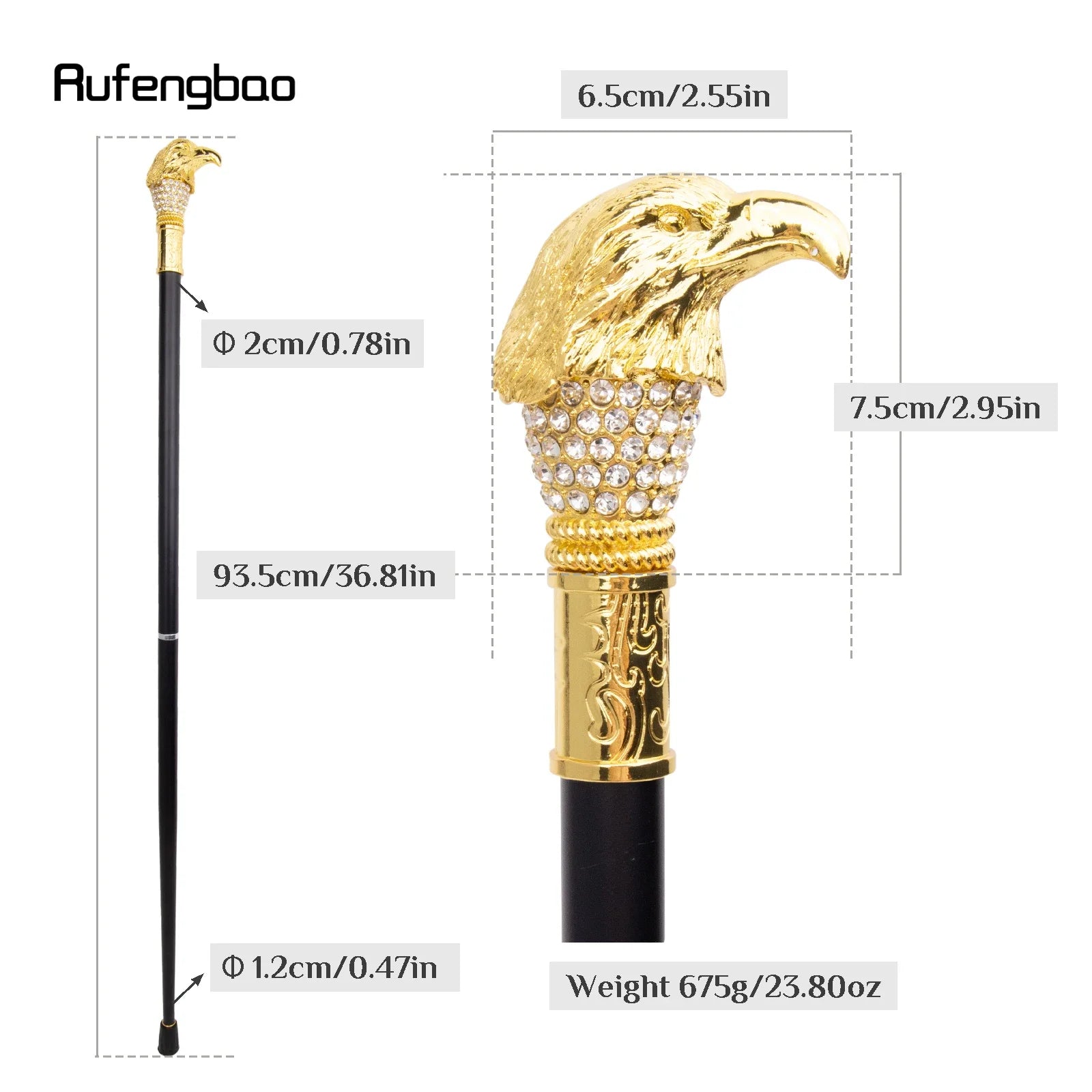 Golden White Eagle Head Fashion Walking Stick Decorative Stick Cospaly Vintage Party Fashionable Walking Cane Crosier 93cm