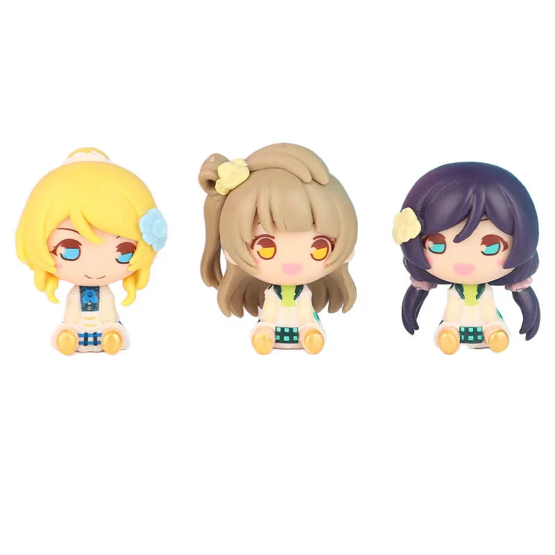 9Pcs/1Set Q Version Anime Figure Love Live! School Idol Project Kotori Minami Honoka Kousaka PVC Cute Sitting Figure Toy