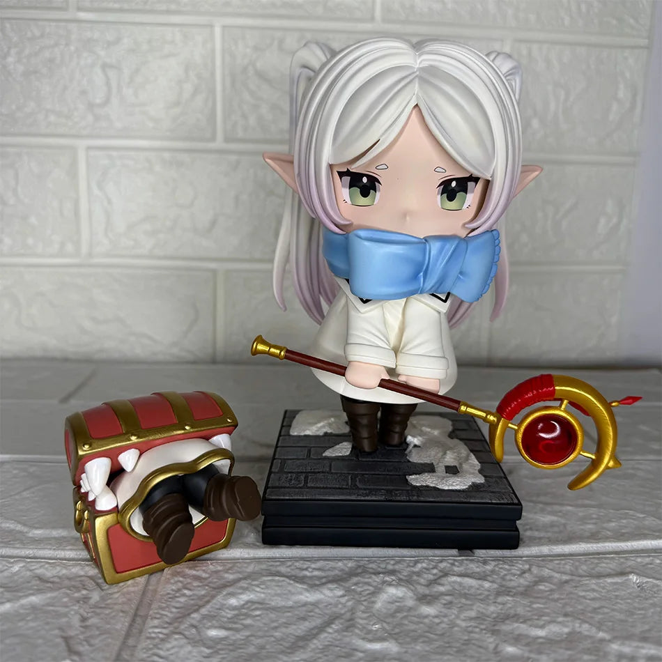 Frieren: Beyond Journey's End Chibi Figure Winter Ver. 14cm 5.51in with Mimic Chest Anime Figurine Collectible Model Toy Gift