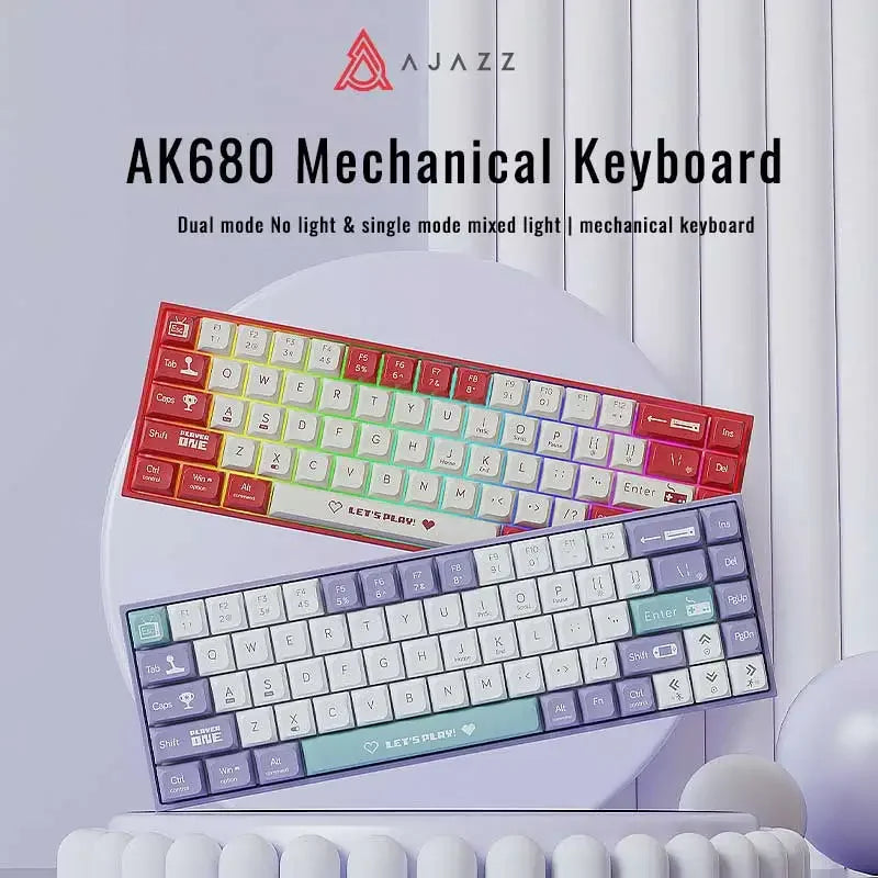 AJAZZ AK680 Mechanische Tastatur ABS-Tastenkappe 68 Tasten Kabelgebundene drahtlose Bluetooth-Gamer-Tastatur Hot Swap Benutzerdefinierte Dichtung für PC-Laptop