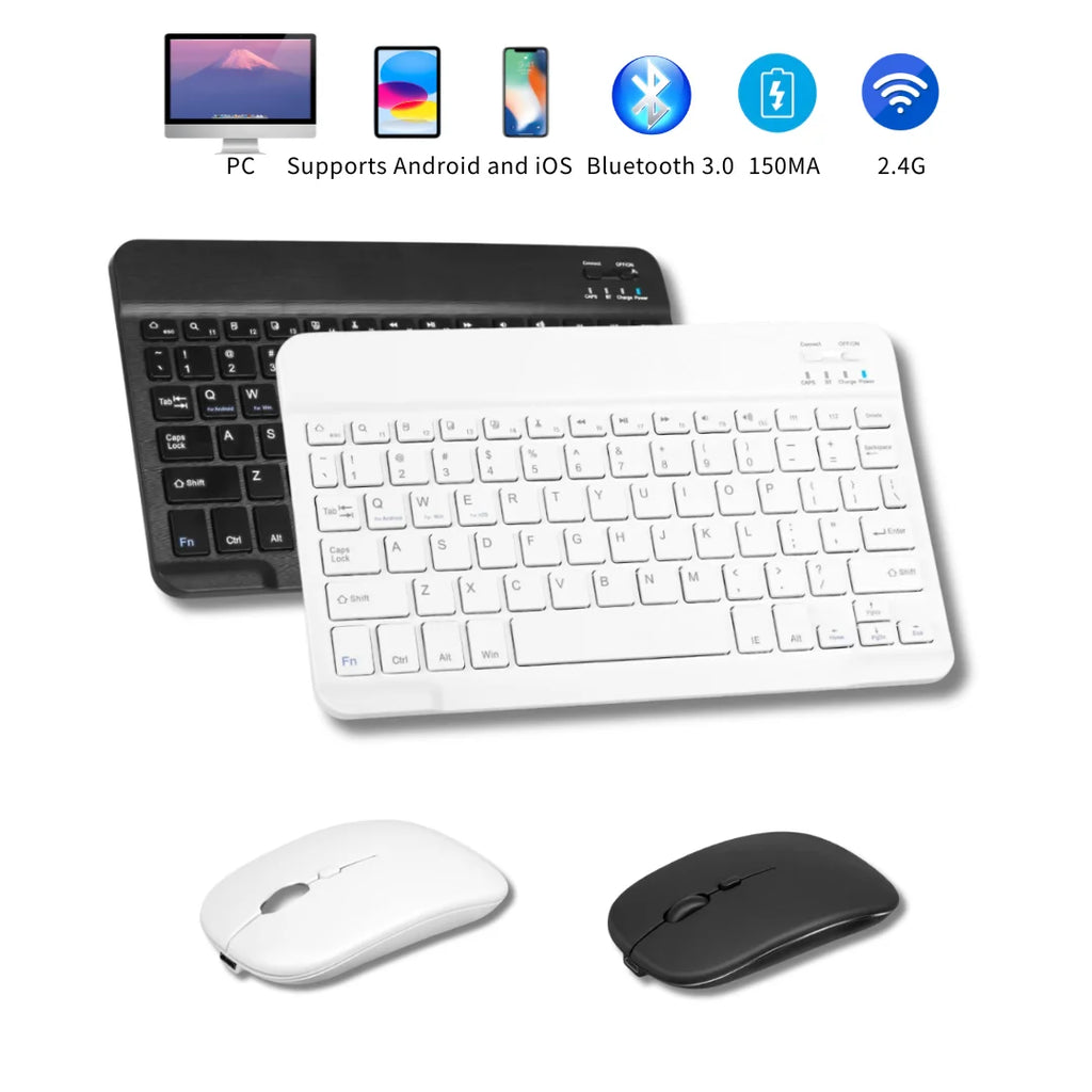 Mini Wireless Keyboard & Mouse Combo, Bluetooth for iPad/Android Tablets/Samsung/Xiaomi, Ultra-Slim Portable, Rechargeable