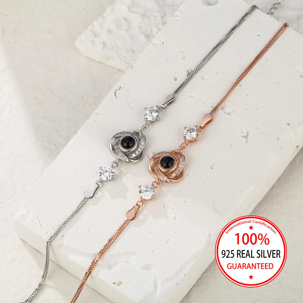 Armband mit Dreieck-Anhänger aus 925er Sterlingsilber mit individueller Farbbildprojektion, Valentinstagsgeschenk für die Freundin