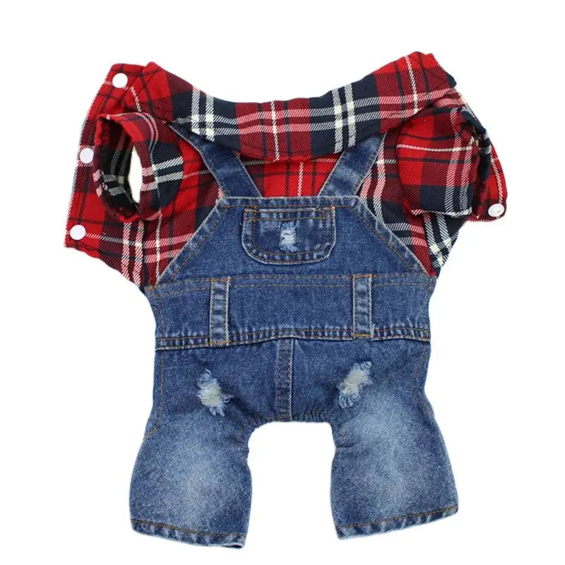 Hund Katze Denim Plaid Jumpsuit Hoodie Haustier Welpen Jean Jacke Frühling/Herbst Kleidung Bekleidung 4 Farben