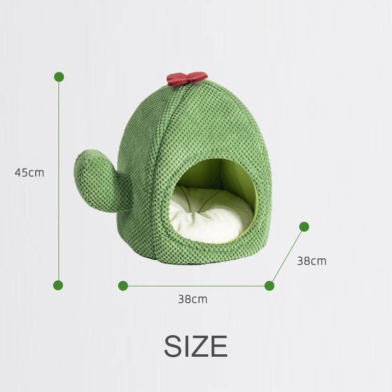 Creative Cactus Shaped Cat House Pet Bed Warm Green Cat Cave Dog Kitten Basket Autumn and Winter Pet Furniture Cat Accessories
