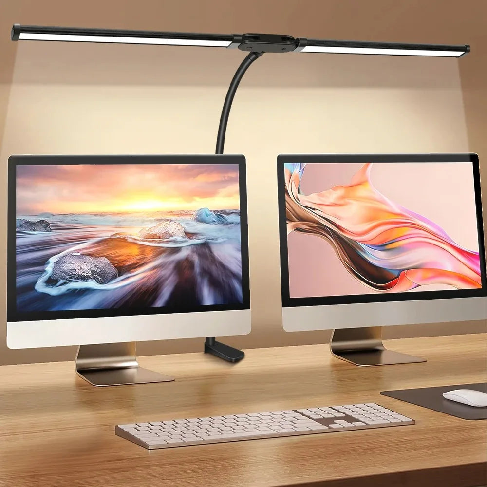 Double Head LED Desk Lamp Dimmable PC Monitor Light USB Table Lamps Reading Lights Eye Protection 3 Color Mode For Office