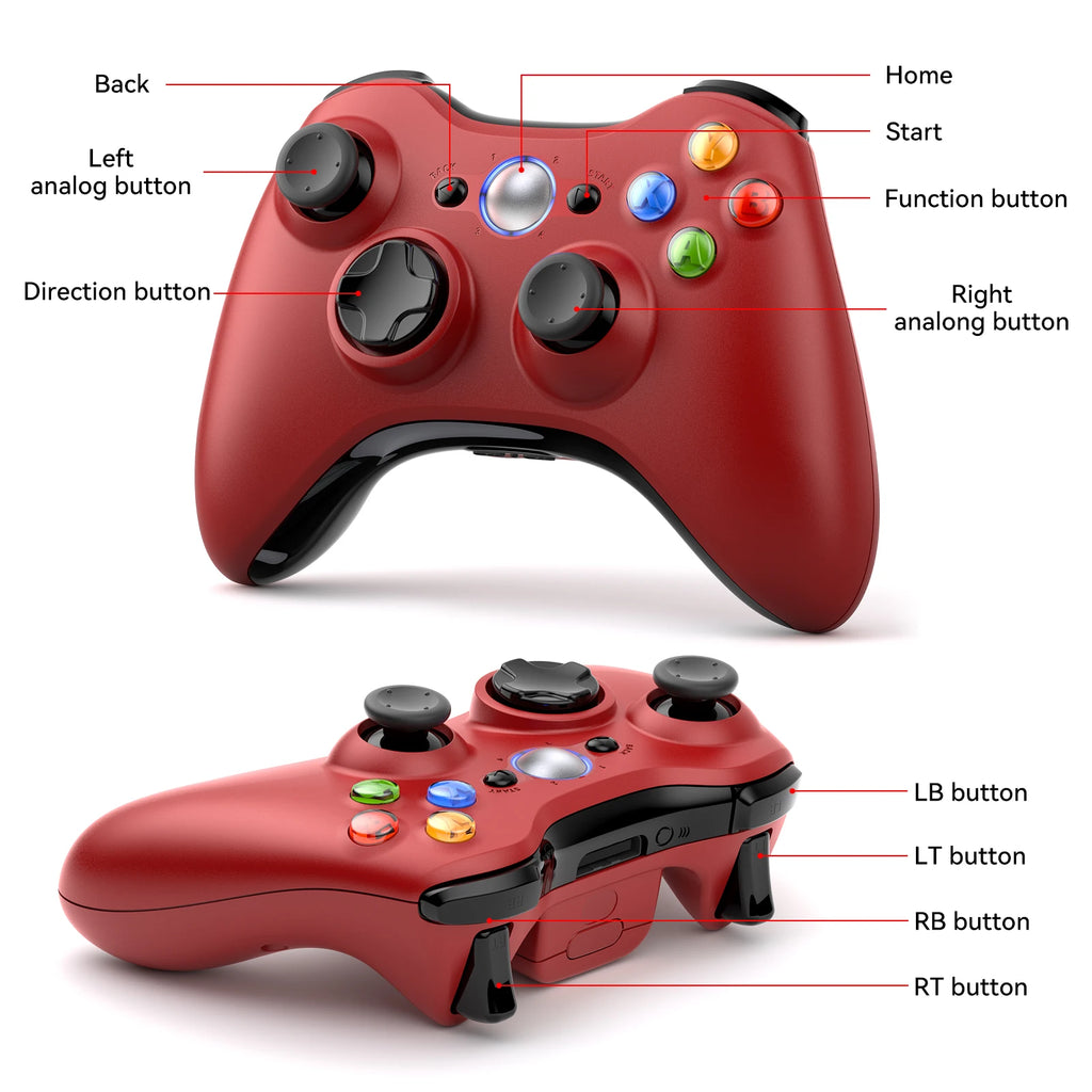 Безжичен контролер за Xbox 360 за Xbox 360/Slim/Elite/Winodow/PC, геймпад за видеоигри, 6-осен джойстик с двойна вибрация, 2.4G гейминг