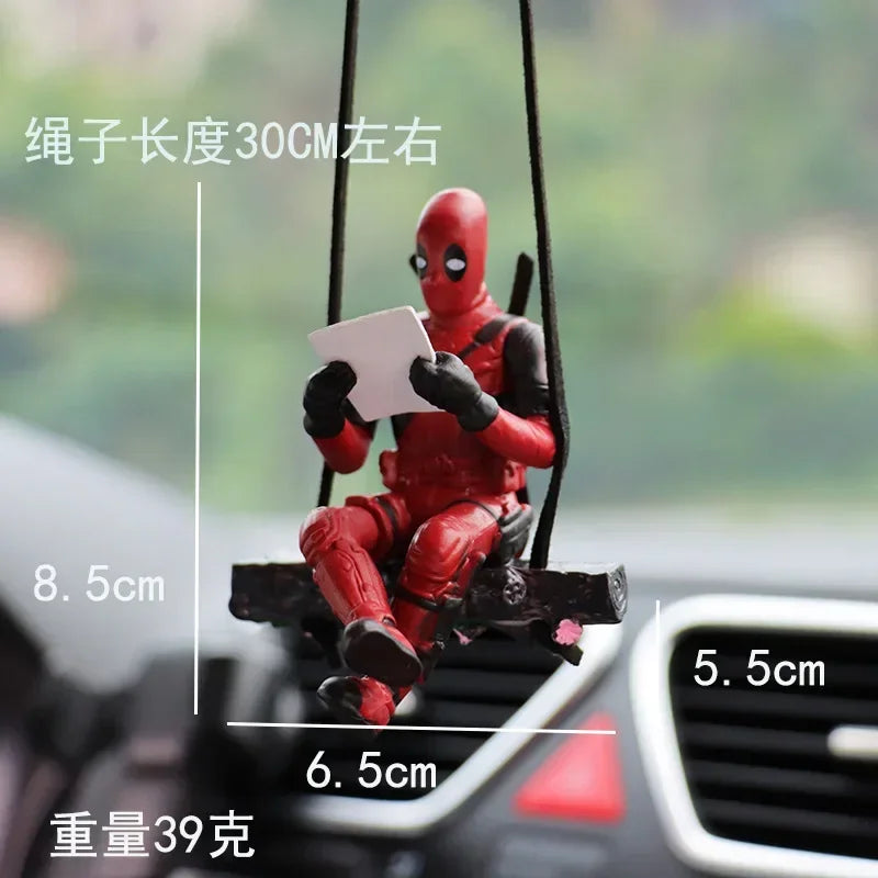 Cartoon Deadpool Car Rearview Mirror Pendant Read A Book SUCK IT Action Figure Car Pendant Interior Decor Accessories Model Toys
