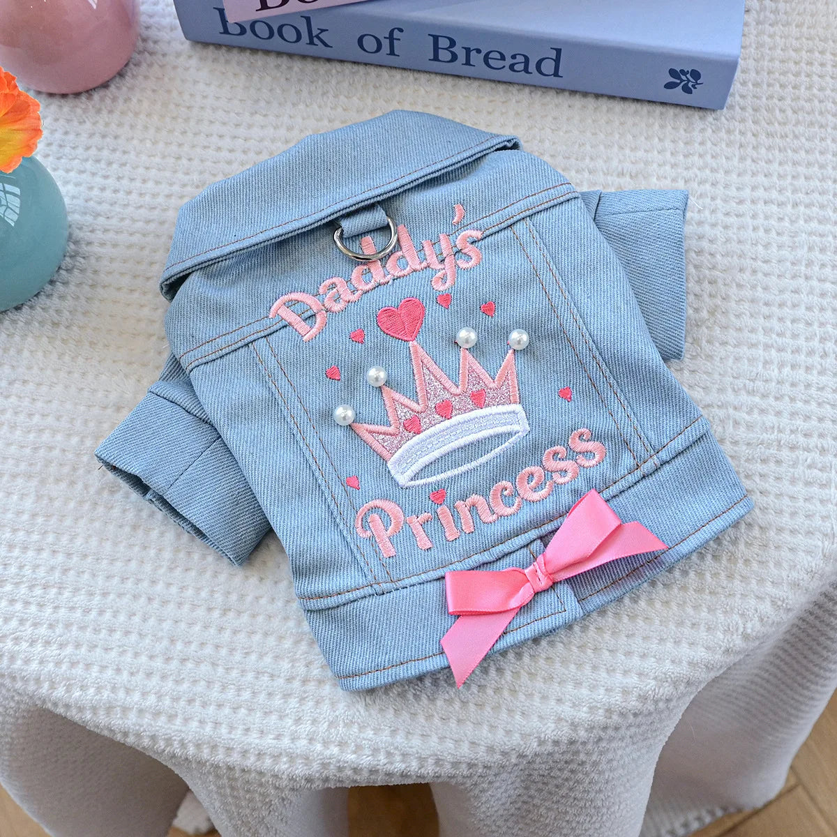 Jeansjacke für Hunde, Kronprinzessin, Geburtstagskostüm, Haustierbekleidung, langärmliger Jeansmantel mit D-Ring, Kleidung für kleine und mittelgroße Hunde