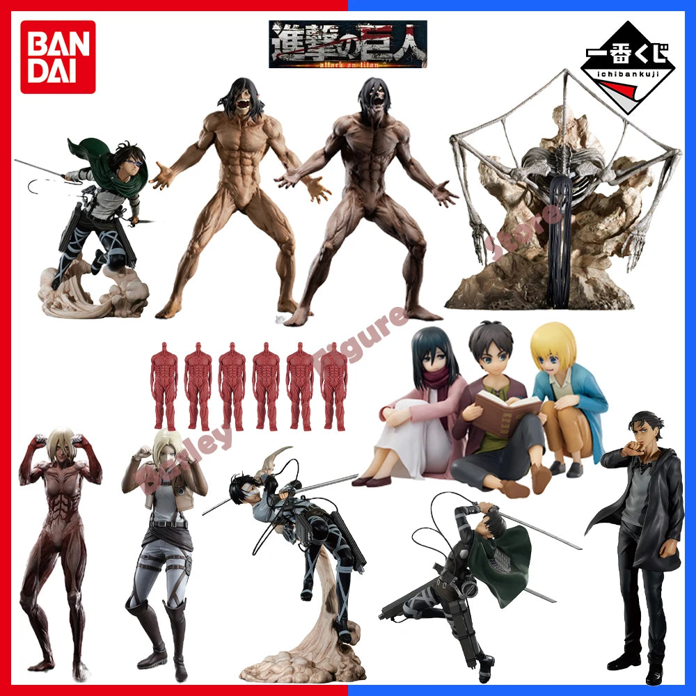 In Stock BANDAI Original Ichiban Kuji KUJI Attack On Titan Anime Figure Eren Jaeger Levi Ackerman PVC Cool Model Collection Toys