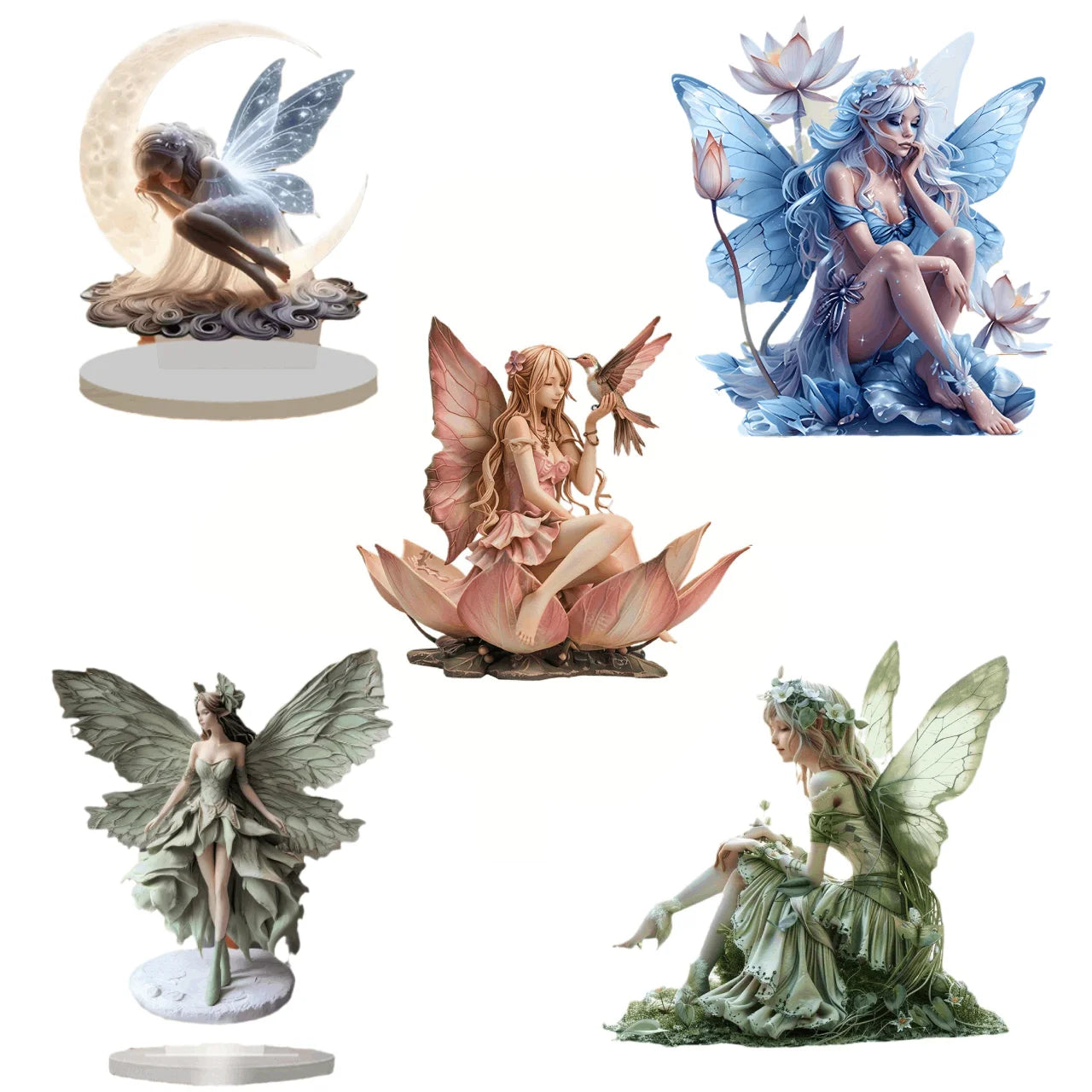 Acryl-Aufsteller mit Fee, kristallklare 2D-Engelsflügel als Regaldekoration, süße, verträumte Zimmerdekoration für Mädchen, Kawaii-Fantasy-Geschenk