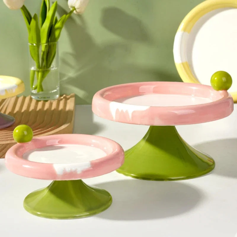 Ceramic Raised Cat Bowl Elevated Food Bowl Water Cat Plate Snack Dish with Stand for Neck Protection Feeding Watering Supplies