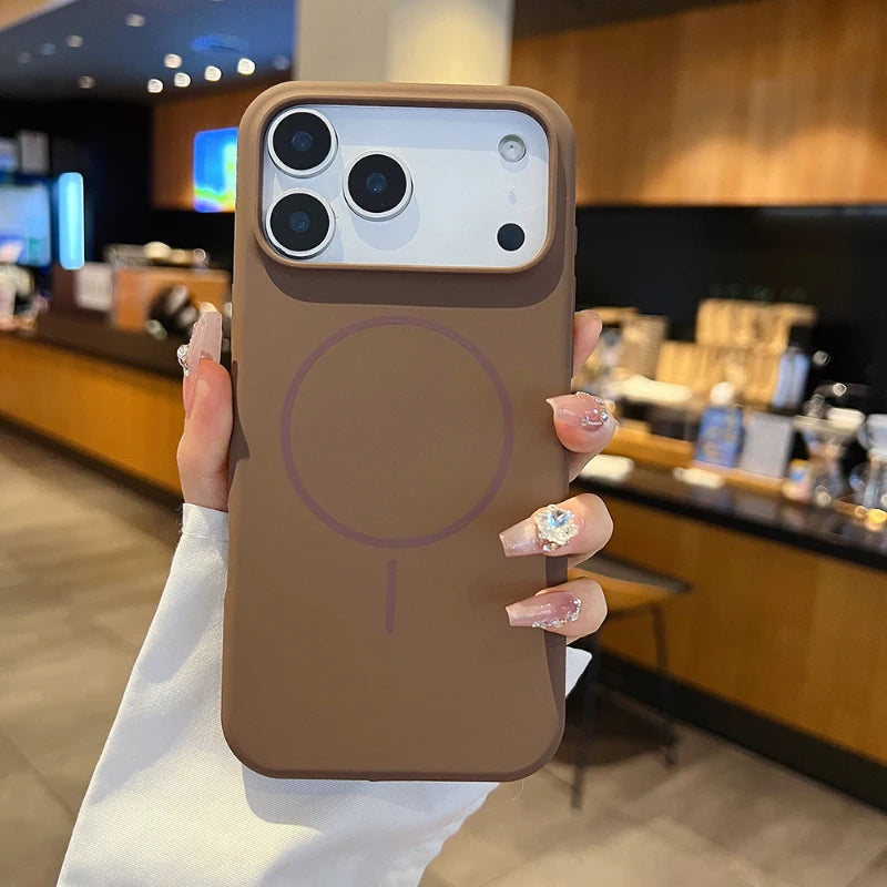 For Magsafe Magnetic Wireless Charging Luxury Solid Color Liquid Silicone Phone Case For iPhone 17 Pro Max Air Bumper Back Cover