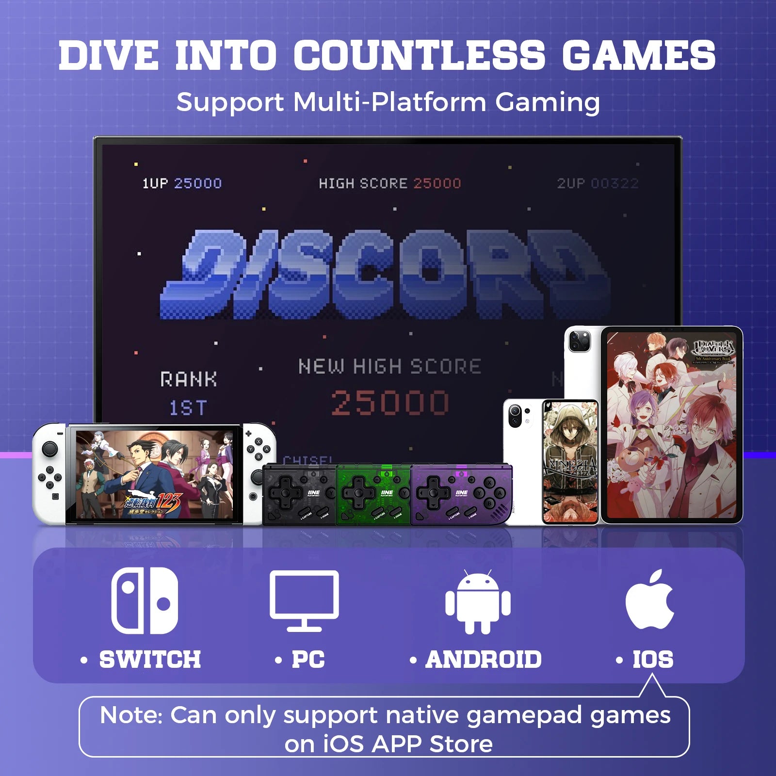 IINE Mini Retro Ananke Controller/ Turbo function & Interchangeable joystick and D-pad & Multi-platform controller & ZL and ZR B