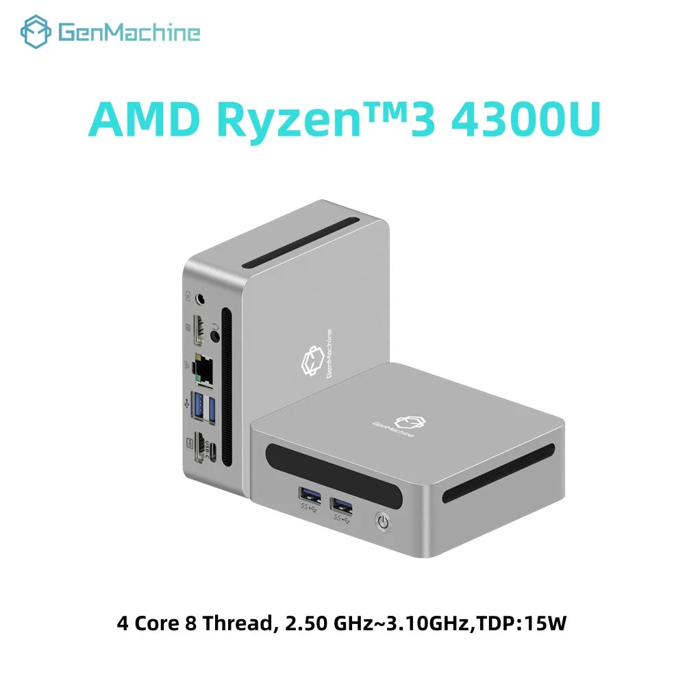 GenMachine Mini PC AMD Ryzen 3 4300U 4 Core 8 Thread  3.10GHz 15W Win11 3.7GHz DDR4 Wifi6 pc gamer computer Diy Gaming Computer