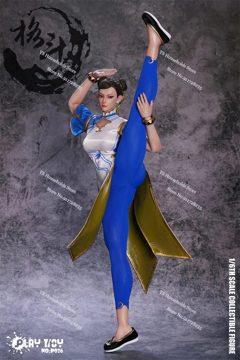 1/6 Movable Eye Fighting Goddess Chun Li Cheongsam Cloth PLAY TOY P026 Muscle Female Body 12" Full Set Action Figure Collection
