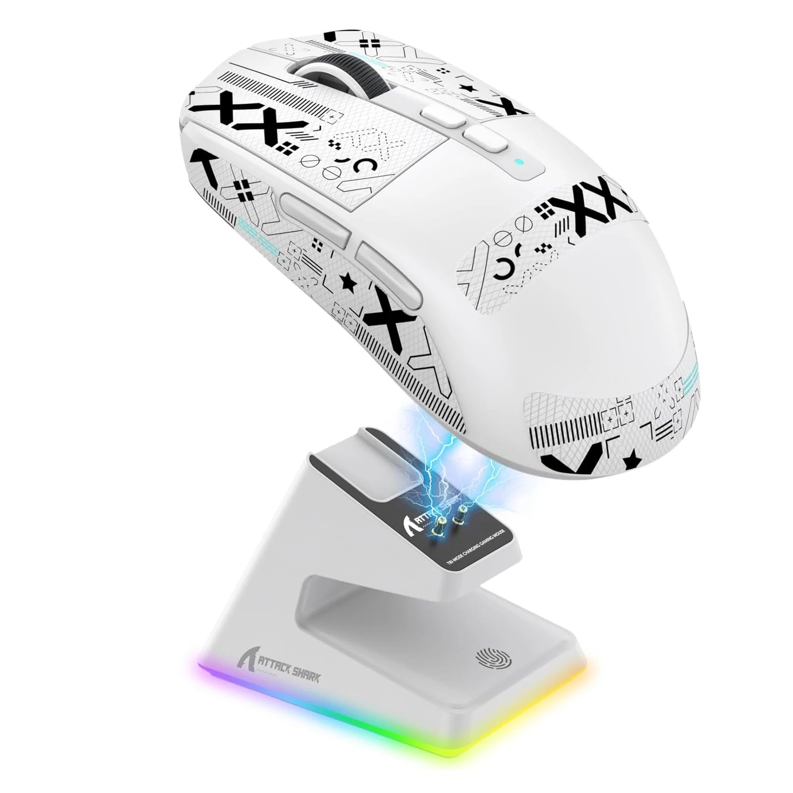 Лека безжична геймърска мишка ATTACK SHARK X6 с RGB подсветка, зареждаща база, три режима, 26K DPI, оптичен сензор PAW3395