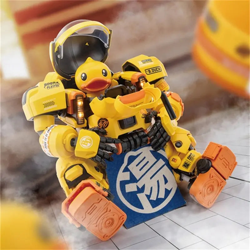 B.Duck & SPA Duck Easy Assembly Mecha Model Kit Magnetic Control LED Action Figures With Water Decals Cute Mecha Toy Decor Gifts