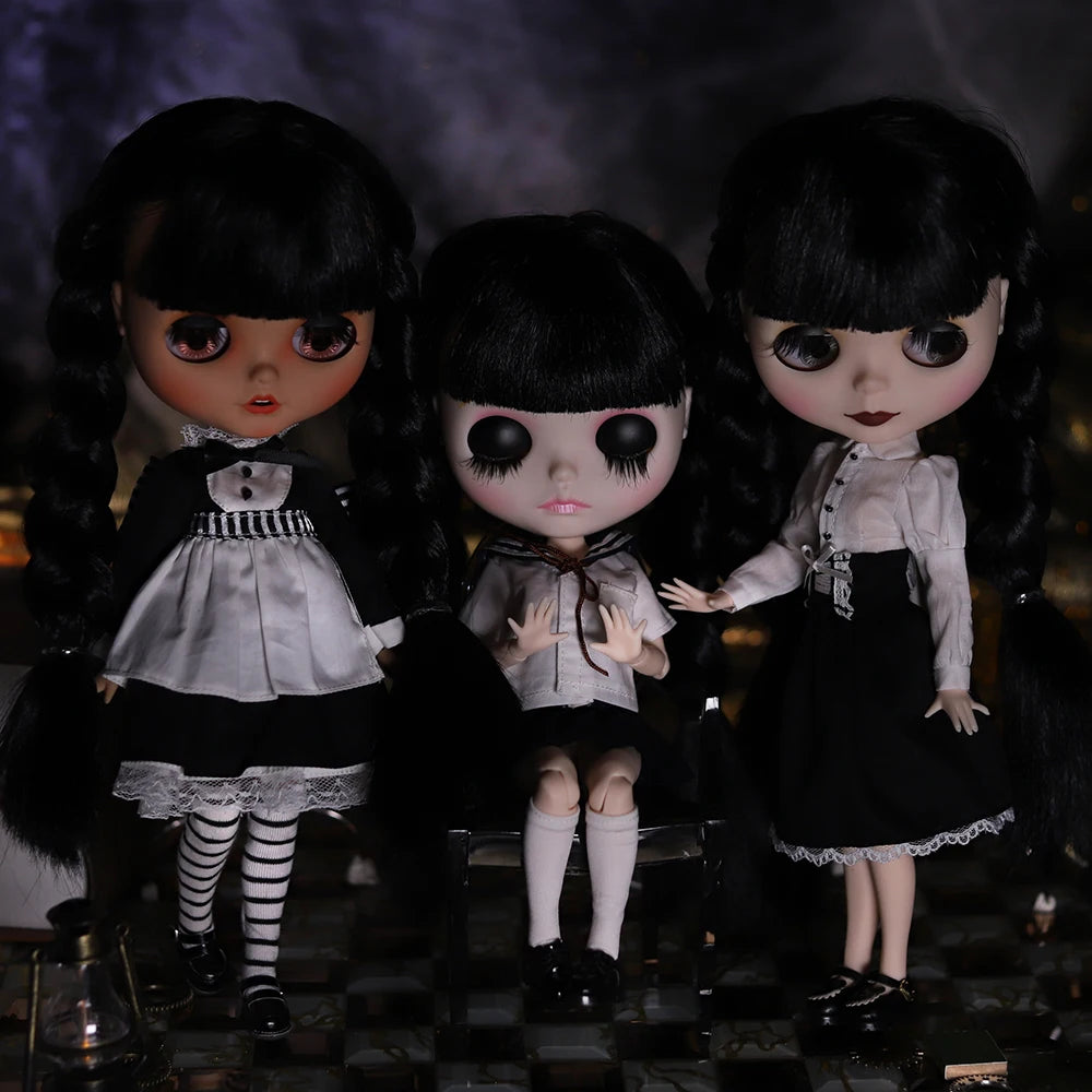 ICY DBS Blyth Doll 1/6 Joint Body 30cm Black Hair Black Eyelids Long Eyelashes Sleepy Eyes Dark Series BJD Toys Fashion Gifts