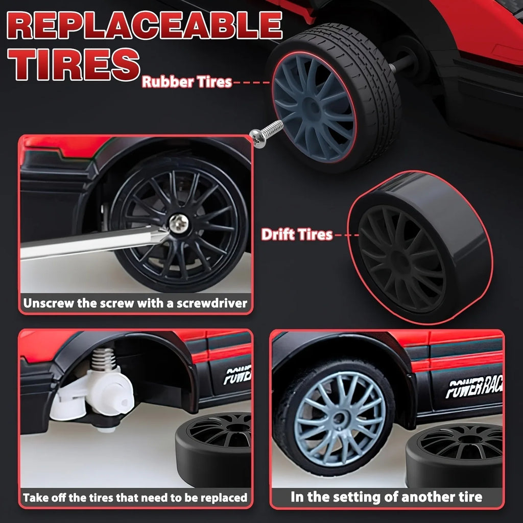 Remote Control Toy Car RC Drift 2.4GHz 1:24 Scale 15KM/H High Speed Model Vehicle LED Lights Drifting Tire Racing Toy for Gift