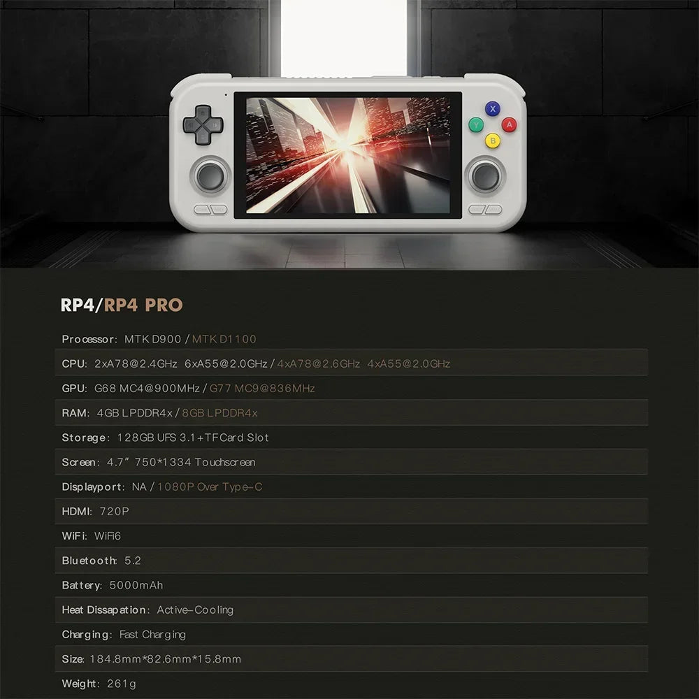 Retroid Pocket 4 Pro 4.7 Inch Video Game 8G+128GB RP4 Handhelds Retro Player Android13 WiFi 6.0 Bluetooth Console PSP PS2 Gift