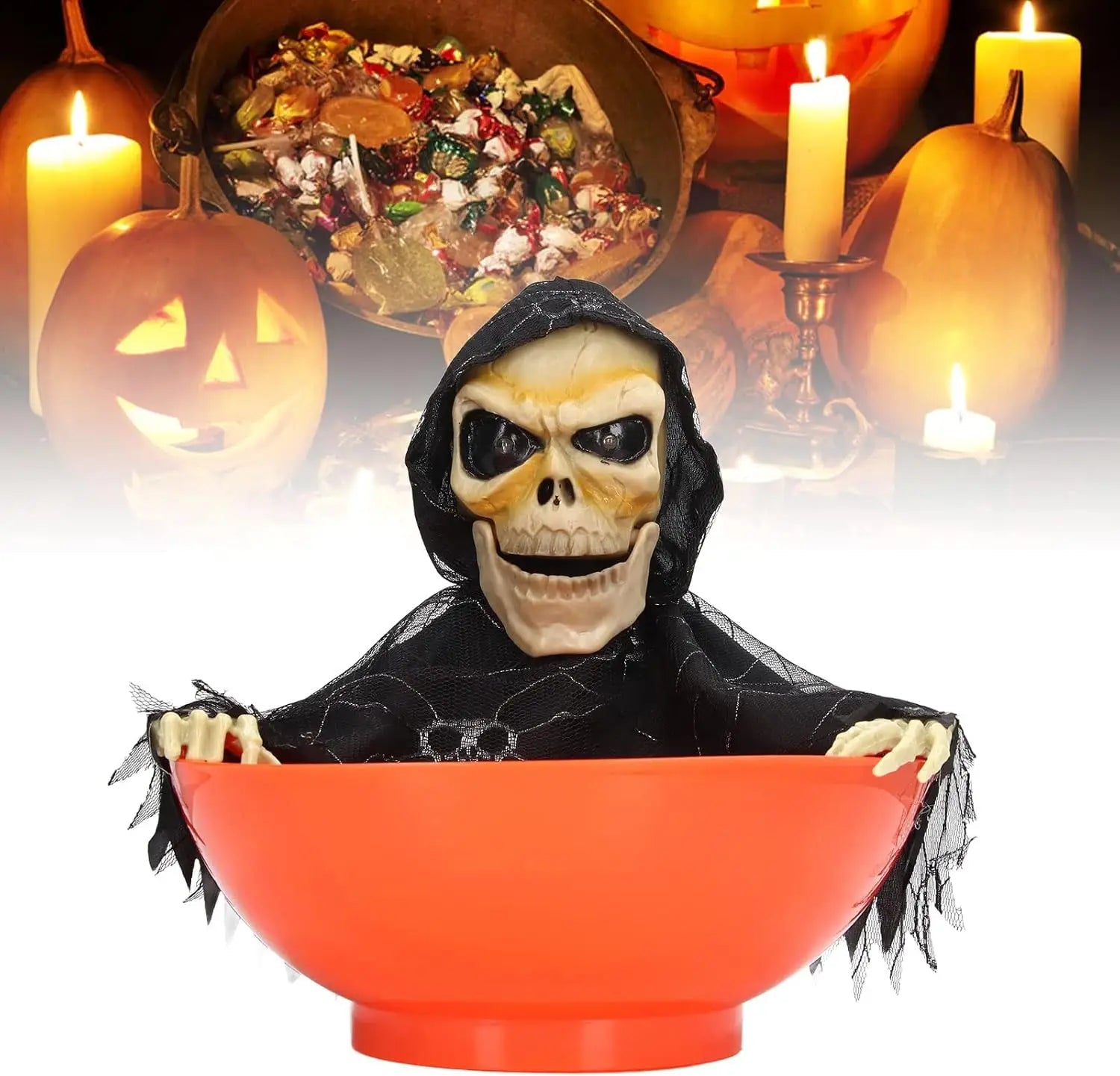 Glowing Swing Ghost Bowl Halloween Motion Sensor Screaming Head Extension Terrifying Fruit Display Haunt Tech Party Essential