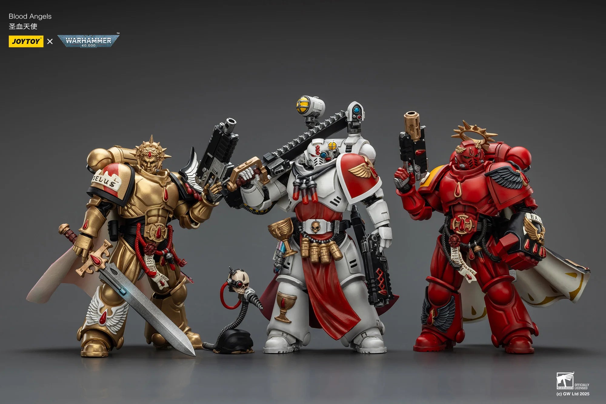 JOYTOY Warhammer 40K Action Figures Blood Angel Sanguinary Priest with Heavy Bolt Pistol Chainsword and Narthecium Power Fist