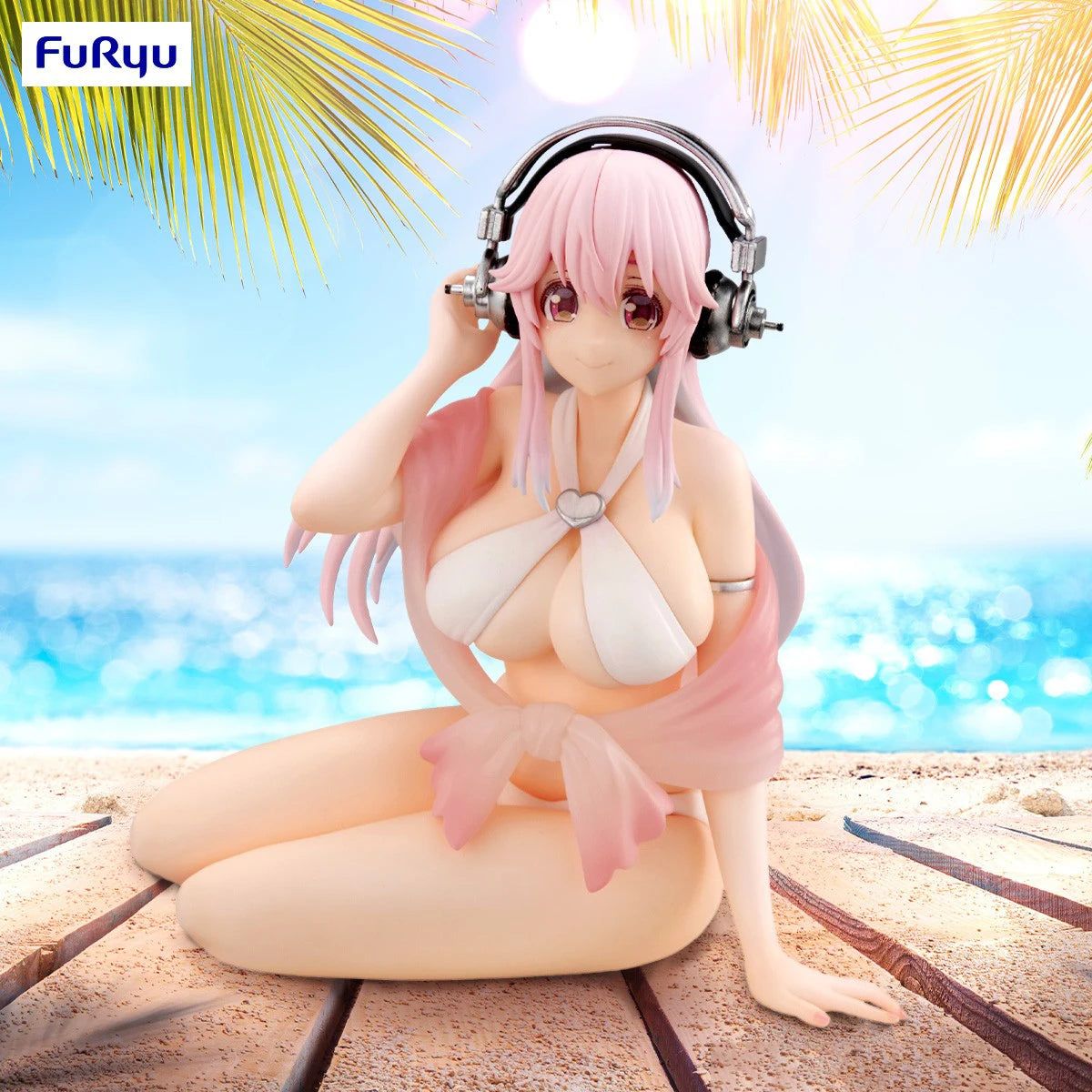 In Stock Original FuRyu Prepainted Noodle Stopper Figure SoniComi (Super Sonico) Sonico White Bikini Ver. Model Decoration