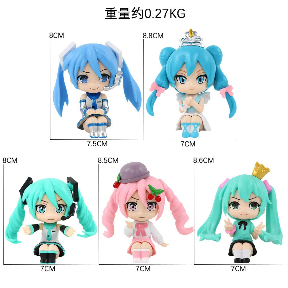 New 5pcs/set Hatsune Miku Q Version Sitting Posture Kawaii Birthday Gift Anime Girl Figures Super Cute Unique Kids Toys