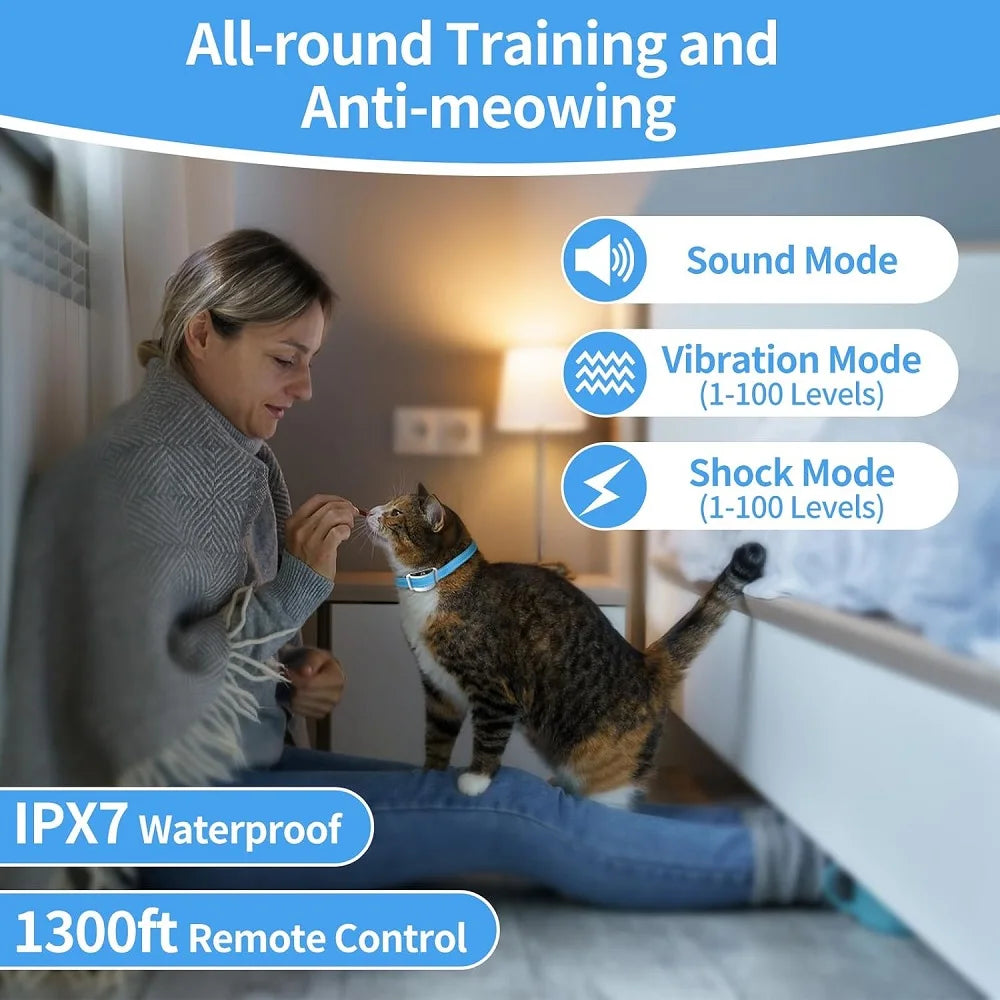 PaiPaitek Katzentrainingshalsband, Katzenschockhalsband mit Fernbedienung, Ferntraining und automatisches Anti-Miau-Halsband, Katzenbellhalsband, um das Miauen zu stoppen