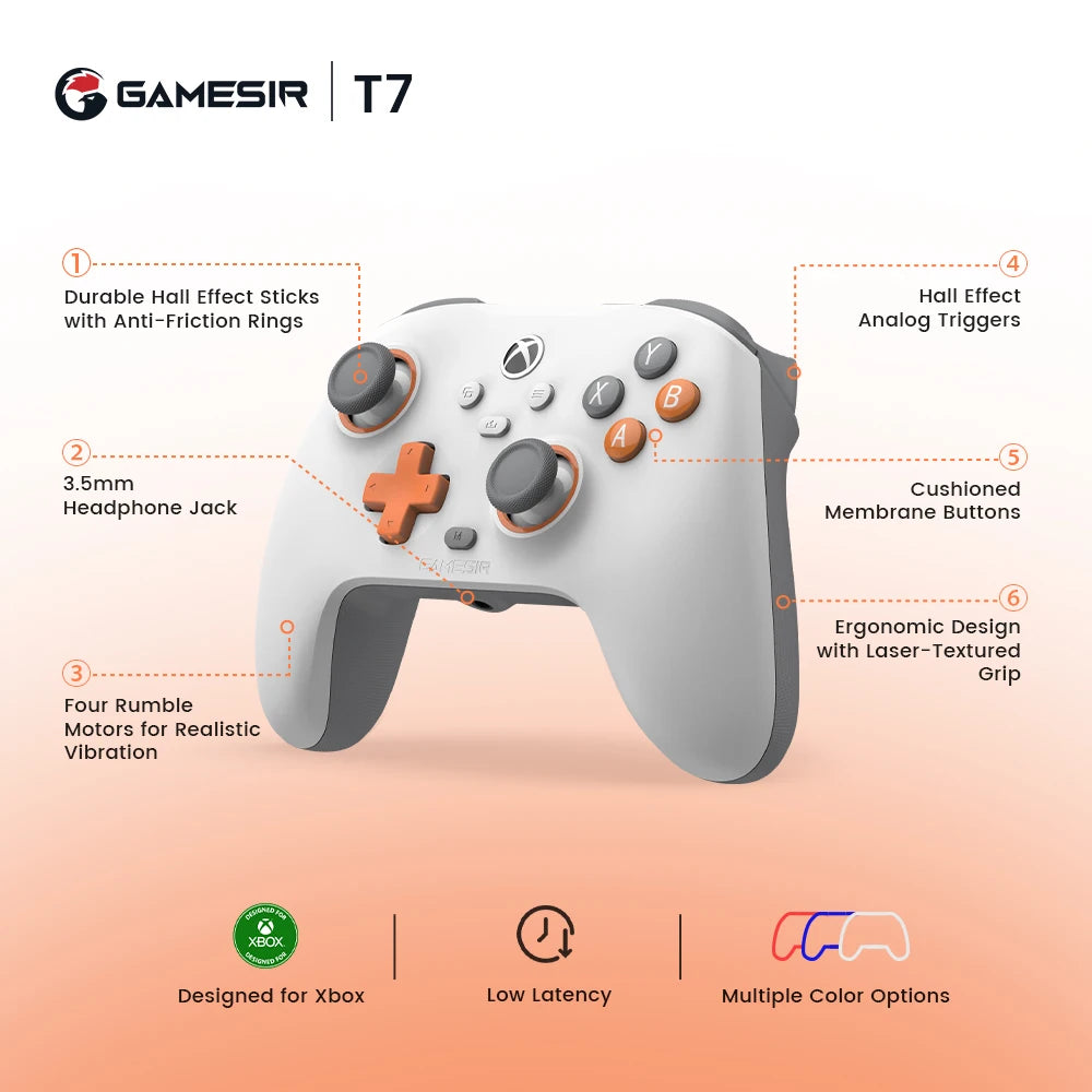 GameSir T7 Xbox Gaming Controller Wired Gamepad for Xbox Series X, Xbox Series S, Xbox One, with Hall Effect Joystick Trigger