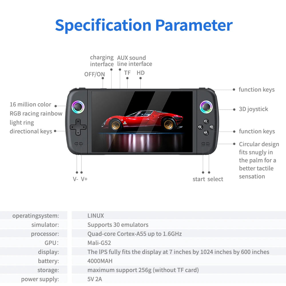 M27 Game Console Portable Pocket Retro Handheld Video Game Console 7.0" IPS Screen 1024*600 Display RGB light Support Emelec HD