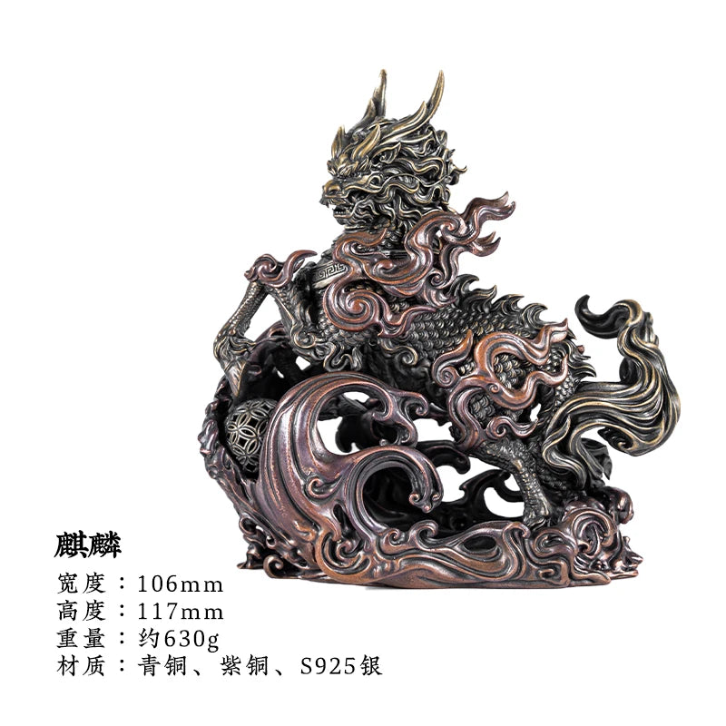 Zhuojiang Original Auspicious Kirin S925 Sterling Silver Desktop Ornament Collector's Item Gift Collectible Figurine