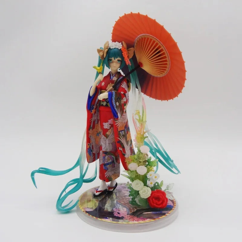 23cm Hatsune Miku Figure in Kimono with Umbrella - Beautiful Girl Model Statue for Desktop Decoration Boy's Collectible Toy Gift
